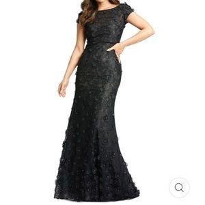 Mac Duggal Black Floral Lace Prom Dress